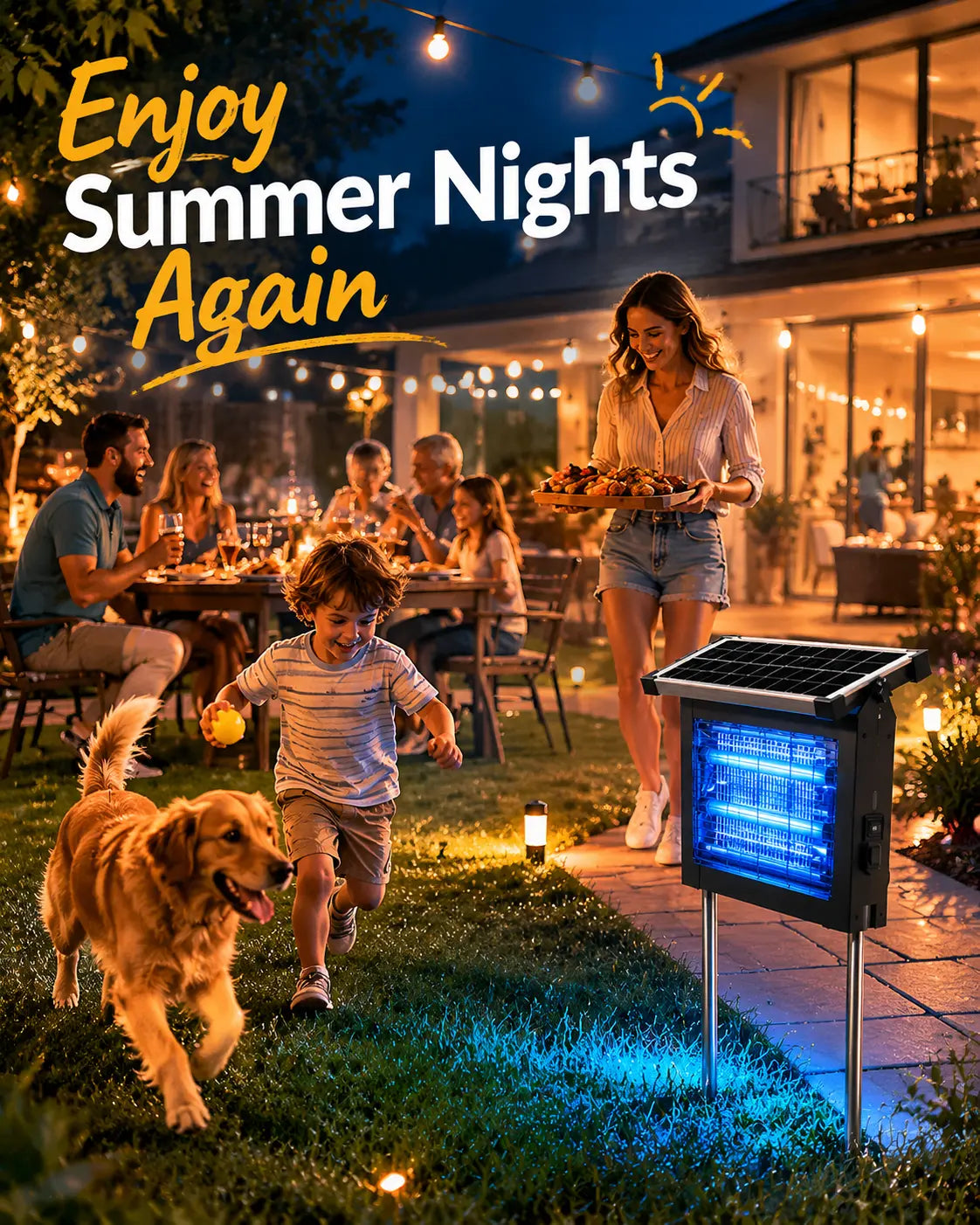 Bug Zapper Outdoor Solar Powered, Mosquito Zapper Indoor with 4500V High Powered, Electric Fly Zapper with Extension Cord and Grounding Bracket, Rechargeable Waterproof Mosquito Killer, Fly Zapper, Mosquito Killer, Electric Trap Ideal for Patio, Backyard