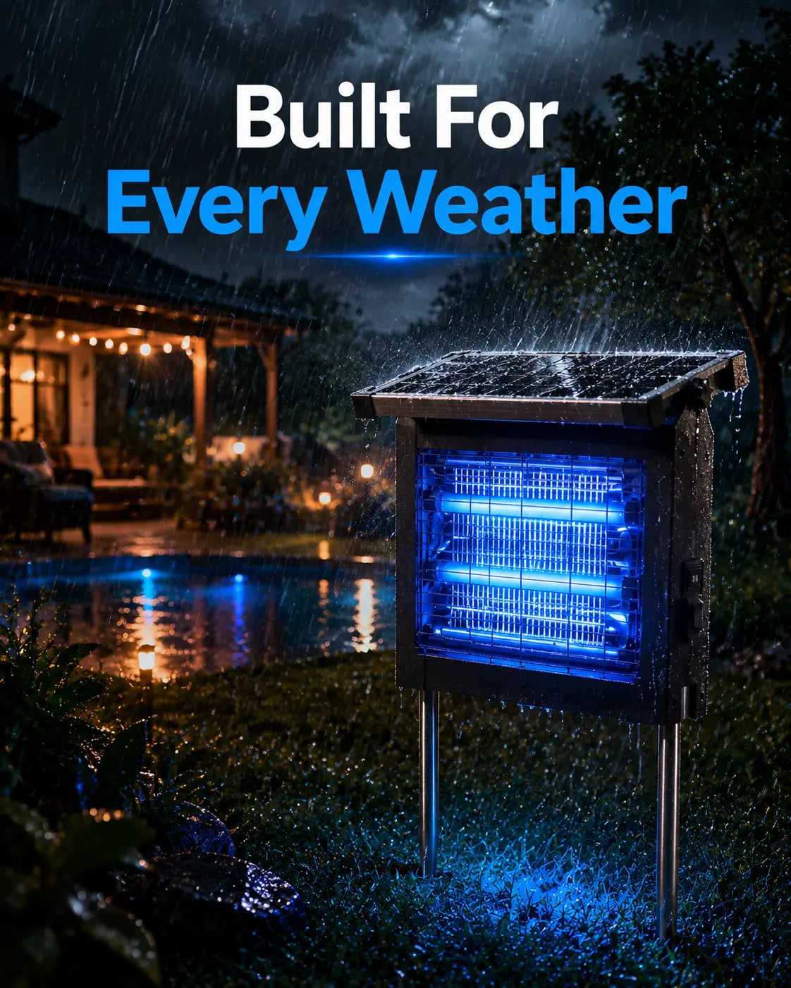 Bug Zapper Outdoor Solar Powered, Mosquito Zapper Indoor with 4500V High Powered, Electric Fly Zapper with Extension Cord and Grounding Bracket, Rechargeable Waterproof Mosquito Killer, Fly Zapper, Mosquito Killer, Electric Trap Ideal for Patio, Backyard